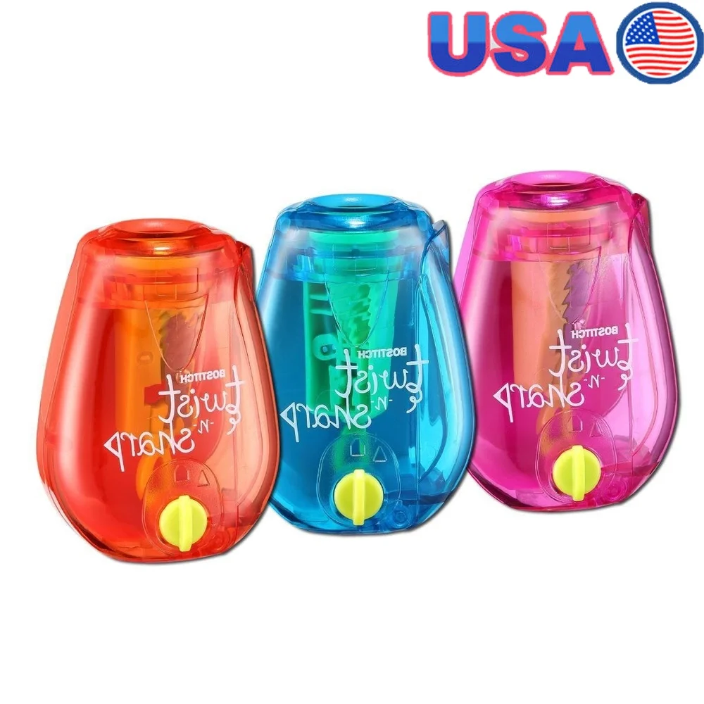 

Ручная точилка для карандашей Twist-n-Sharp, 3 шт., легкая портативная точилка разных цветов, настраиваемая заточка наконечников, легкая очистка