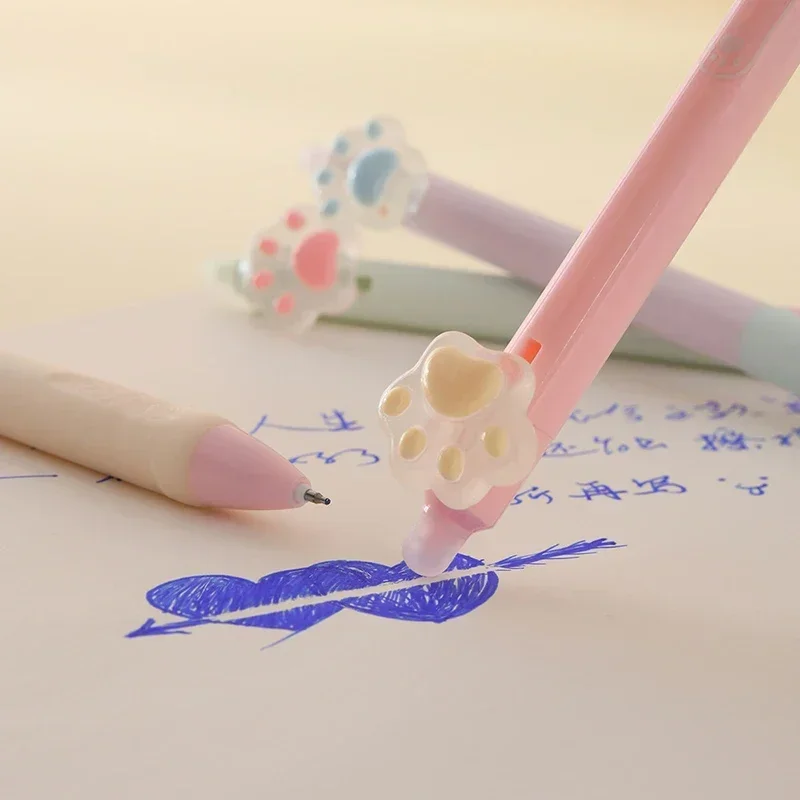 2pcs Cat Paw Erasable Gel Pens 0.5mm Blue Ink Ballpoint Pens for Students Korean Stationery School Office Writing Supplies