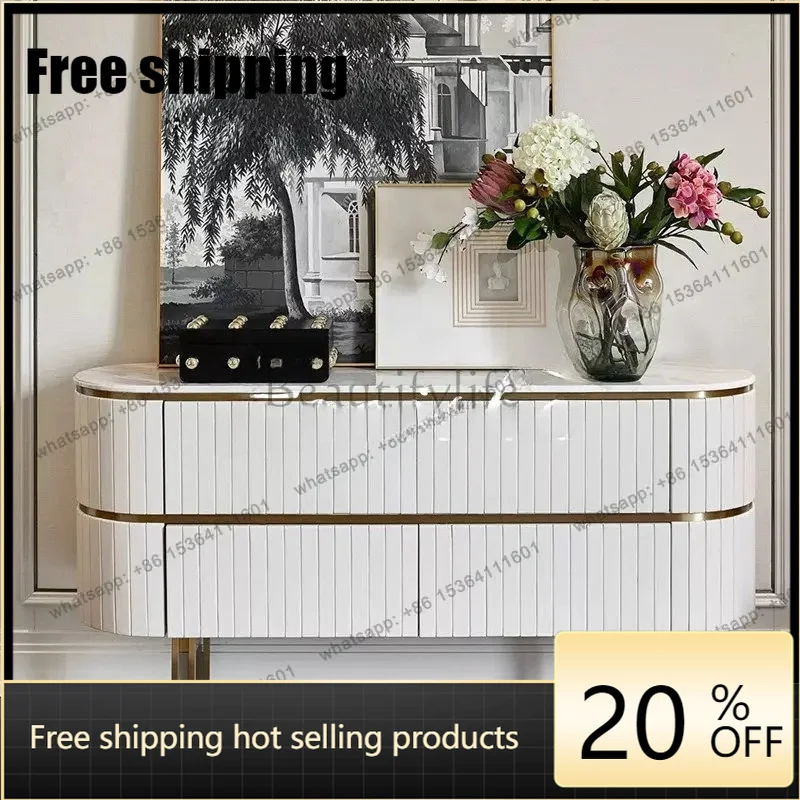 jj4  Best Seller American Light Luxury Solid Wood Porch Cabinet, Simple White Living Room Wall Storage Chest