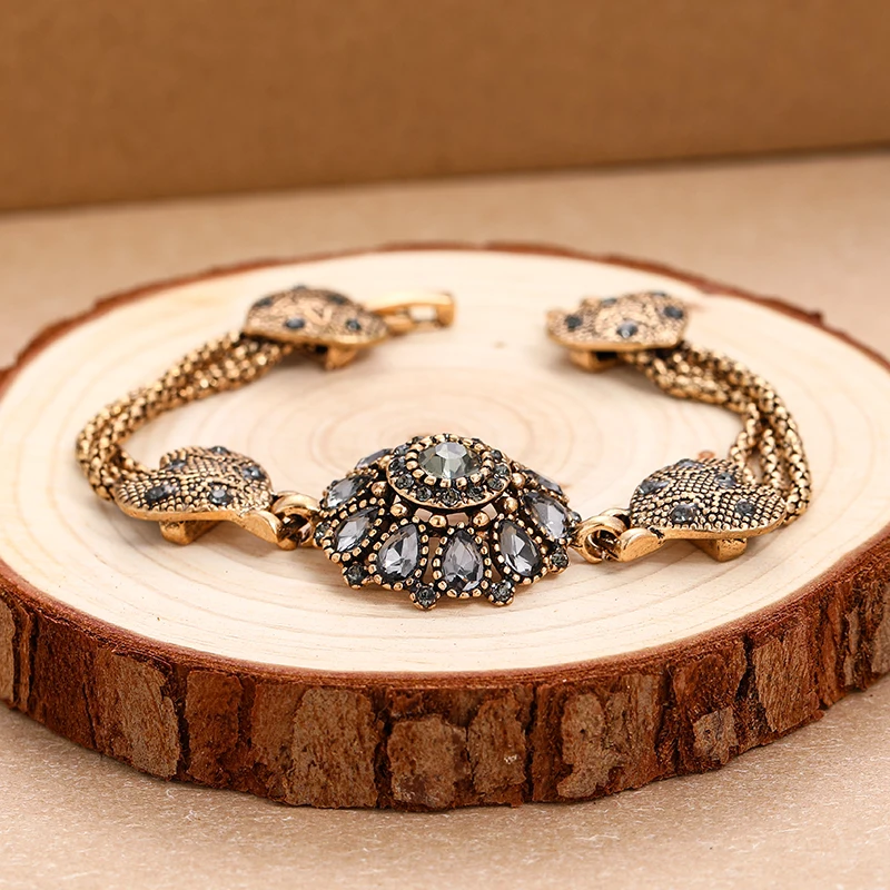 Turkey Bracelet For Women Tibetan Alloy Red Resin Gold Color Bangle Retro Bohemian Roman Royal Jewelry