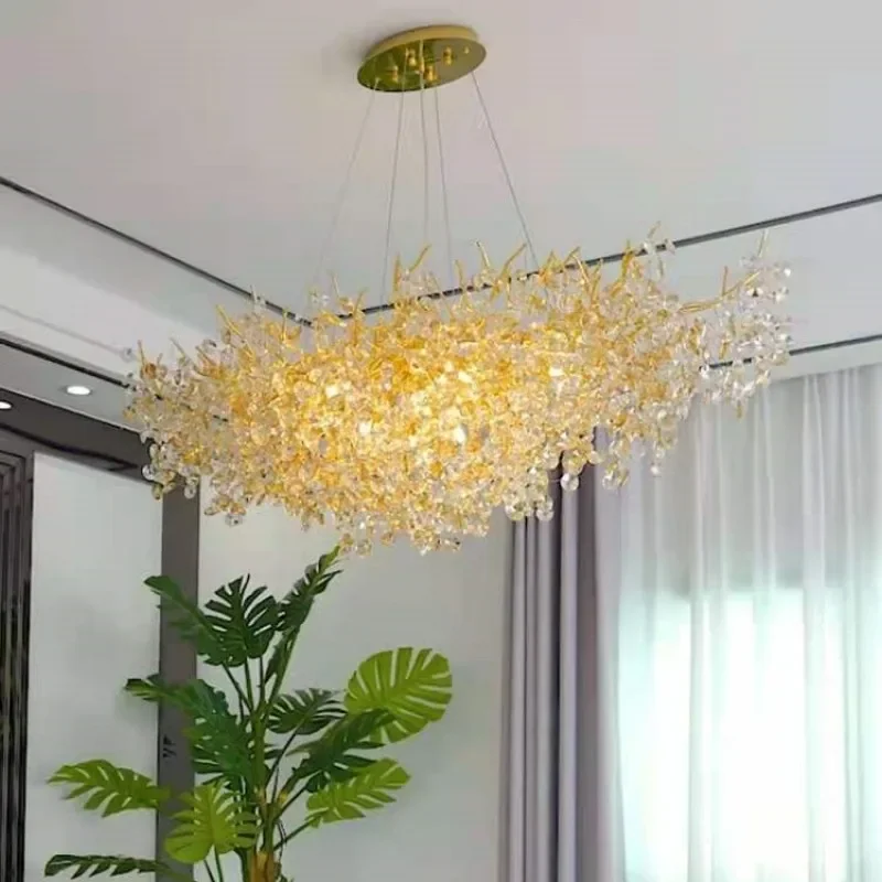 Luxury Modern Round K9 Crystal Pendant Chandelier Above Dining Table Living Room Tree Branch Crystal Ceiling Chandelier Bedroom