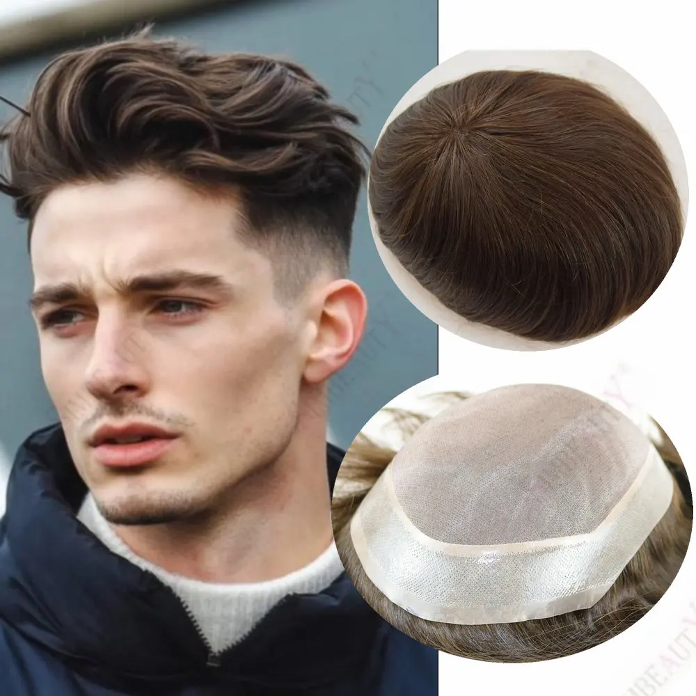 الرجال الشعر المستعار أحادية الدانتيل بولي/NPU باروكة من شعر طبيعي نظام استبدال الشعر الذكور شعري طبيعي براون شعر أشقر الشعرية الاصطناعية