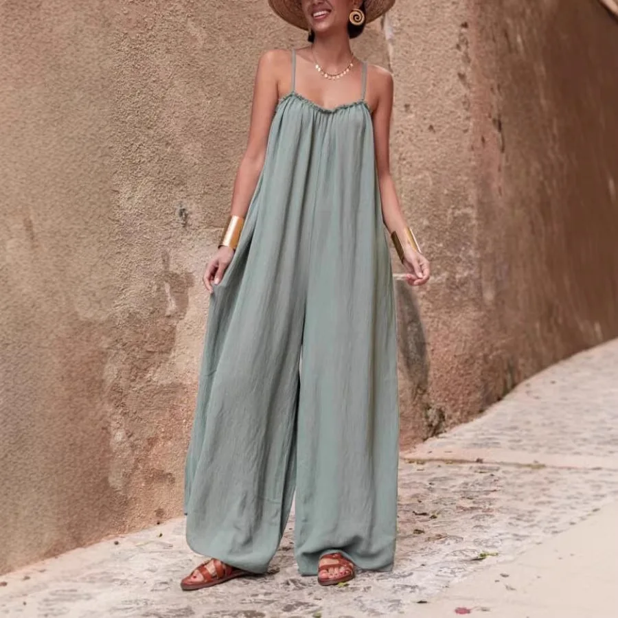

2026 Summer Cotton And Linen Jumpsuits Vintage Women'S Suspenders Backless Loose Home Pants Straps Tops Camisole Holiday Beach