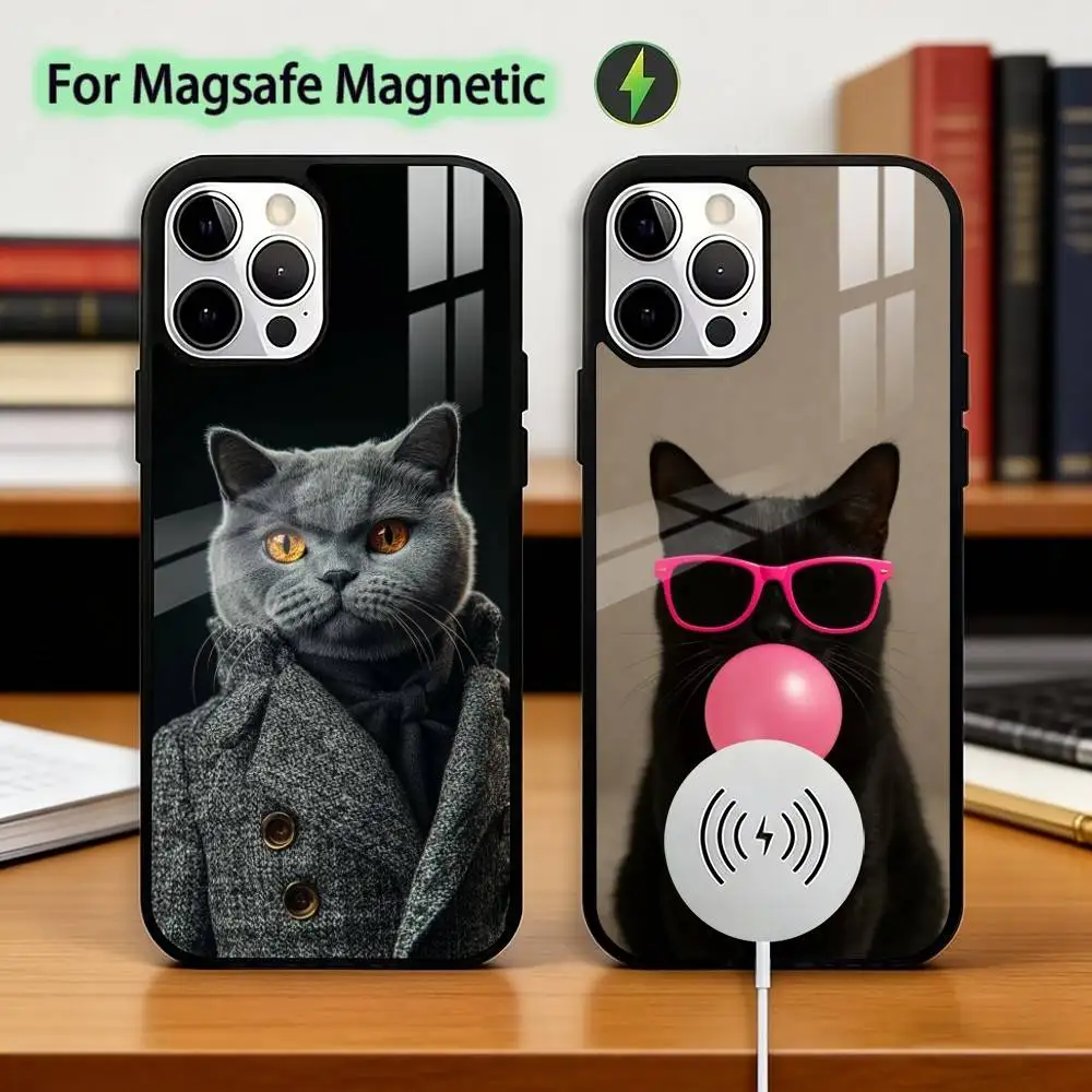 Cool F-Fashion Cat Phone Case For iPhone17,16,15,14,13,12,11 Plus,Pro Compatible with magnetic wireless charging