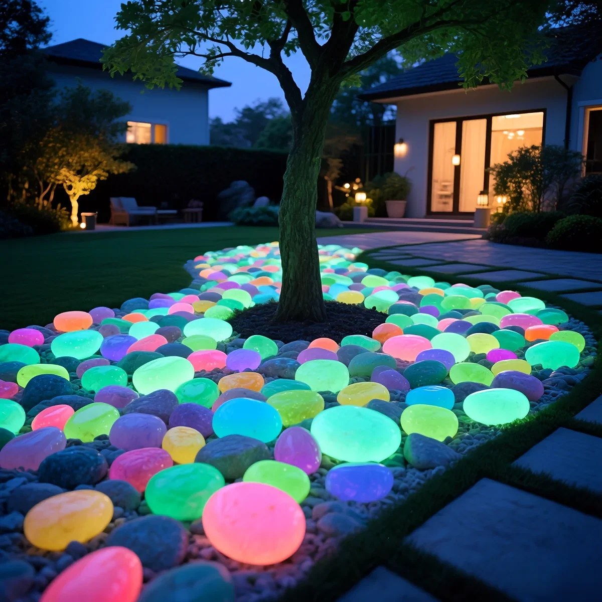 5pcs Glow-in-the-Dark Multicolor Decorative Stone Durable Plastic Resin Pebbles for Garden Pond Halloween Pathway Outdoor Garden