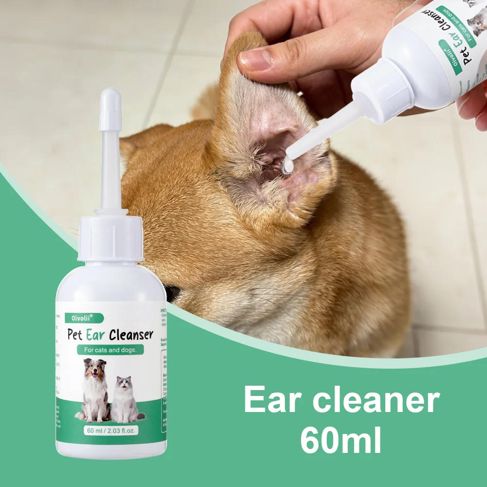 Gotas para Oídos de Mascotas 60ml con Punta Ultra Suave, Limpiador de Oídos para Perros y Gatos - Removedor de Cera Suave, Desodorante y Calmante para la Higiene de los Oídos