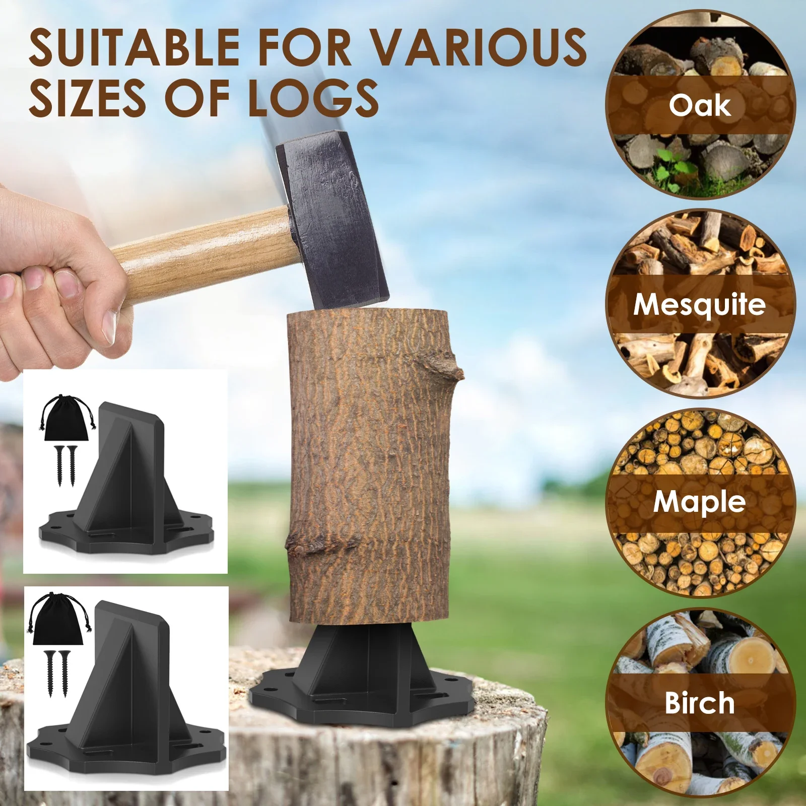 Kindling Splitter Sturdy Carbon Steel Log Wood Splitter Portable Wood Splitter Tool with Cloth Bag Manual Splitter for Home 2025