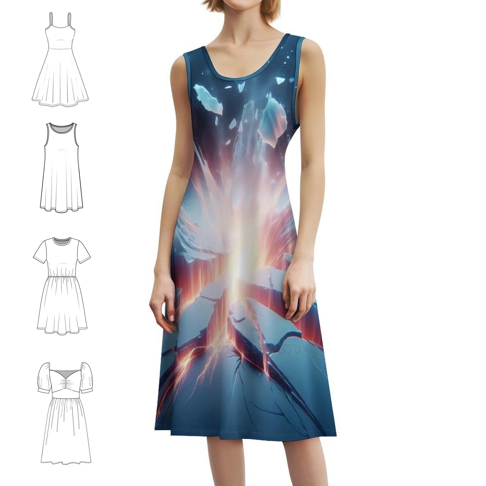 واقعية الكراك في الجليد الطباعة الرقمية 7 فستان عطلة مثير للنساء شاطئ حفلة عيد ميلاد فستان قصير الكراك في الجليد