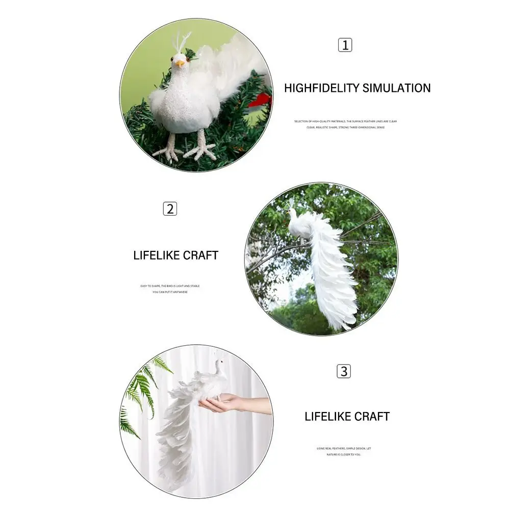 Light Weight Simulation White Peacock Beautiful White Christmas Tree Decoration Wedding Home Decoration Real Feather Pendant