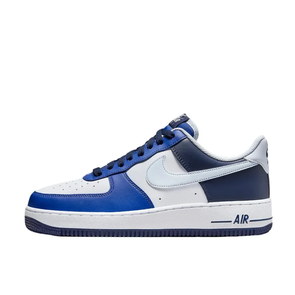 Nike New Air Force 1 07 Low Classic Fashion Sapatos de tabuleiro masculinos Branco Azul Colorway