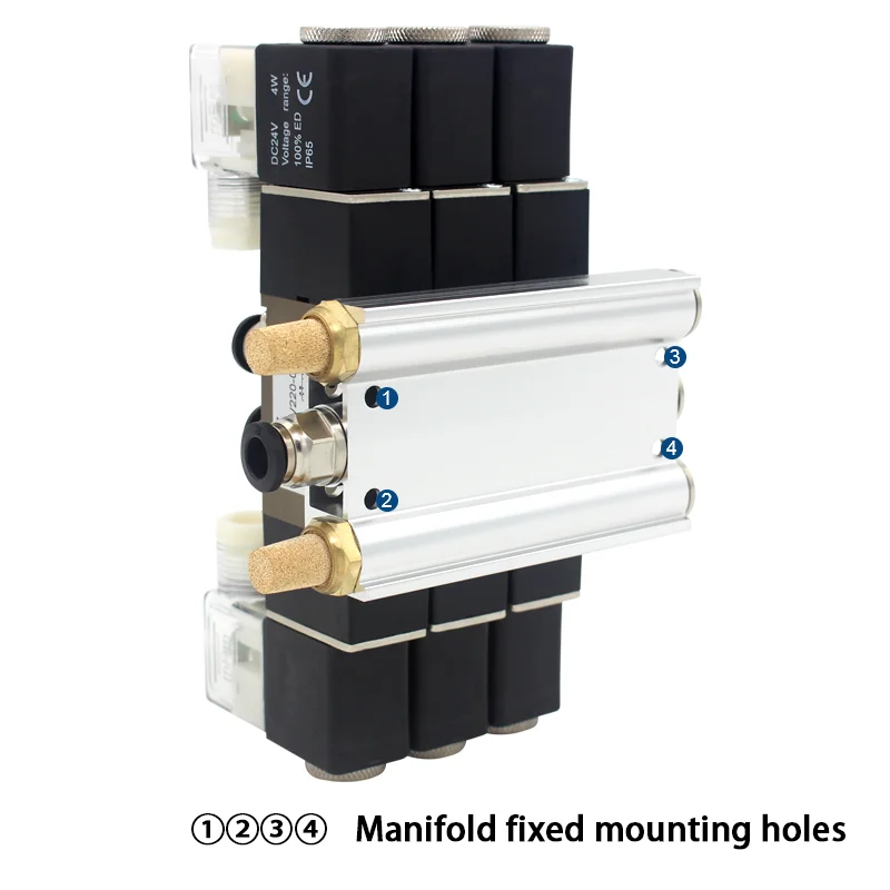 2 - 10 Row Pneumatic 5 Way Double Solenoid Valve Block 4V220-08 Solenoid Valve Stations with Fitting DC12V DC24V AC110V