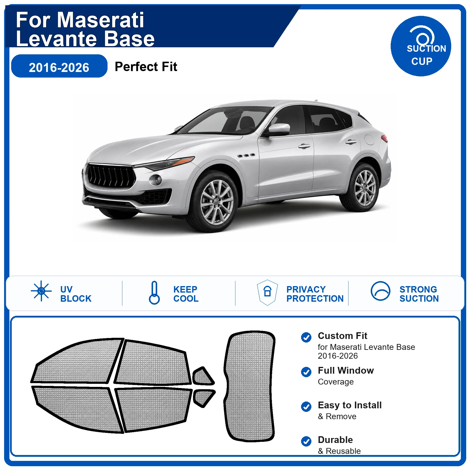 For Maserati Levante Base 2016-2026 Custom Full Set Windshield Sun Shade Aluminum Foil Heat Insulation Anti UV Foldable