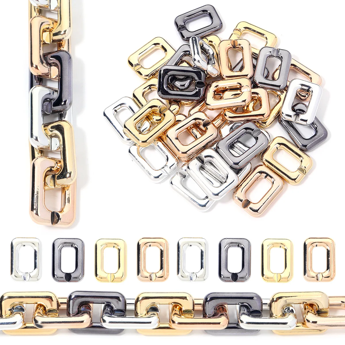 10pcs/Lot Acrylic Chain Buckle Plated Square Link Chain Connector For Jewelry Making Bag Chain Keychain Phone Chain Accessory