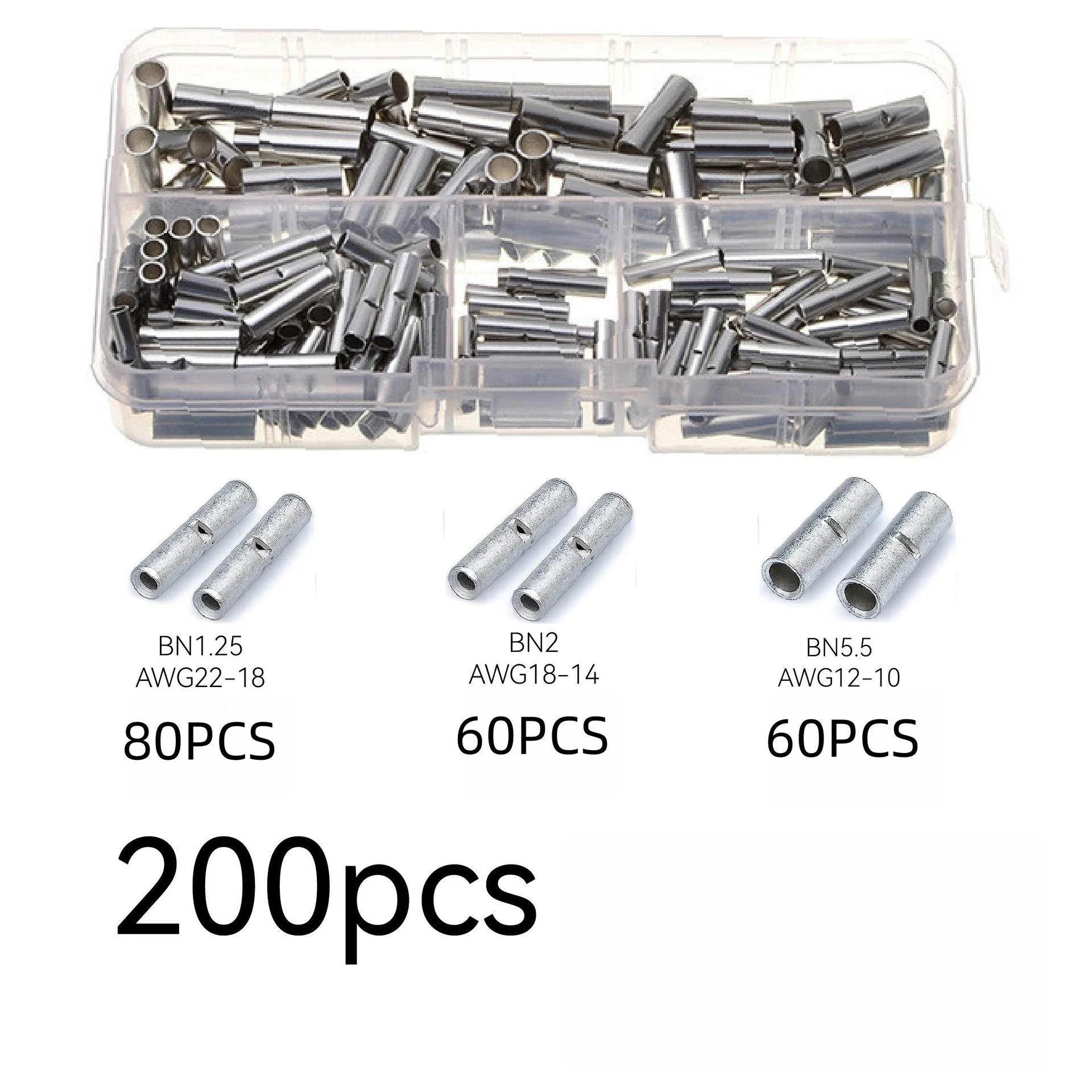 

200 шт. 3 размера BN1.25 BN2 BN 5,5 голый луженый медный провод для сращивания встык 22-10 AWG разъемы наконечники обжимные клеммы электрические