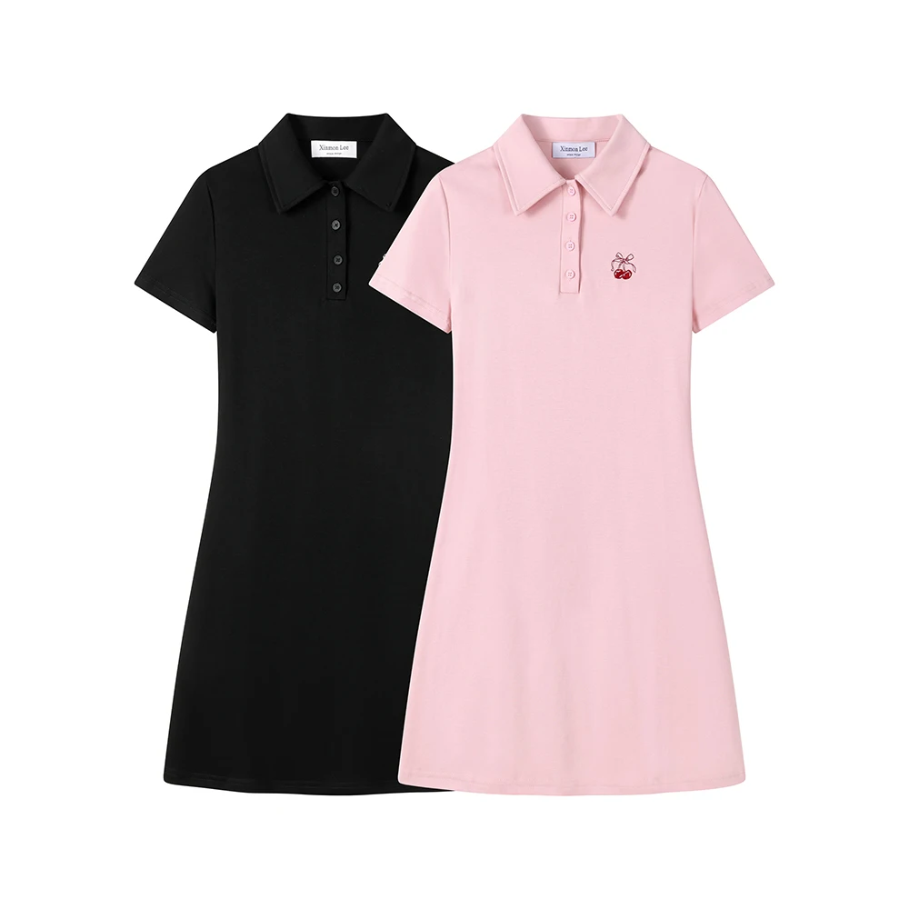 

New Women Tennis Polo Shirt Dress Sports Casual Golf T-shirt A-line Long Dress Women Clothes