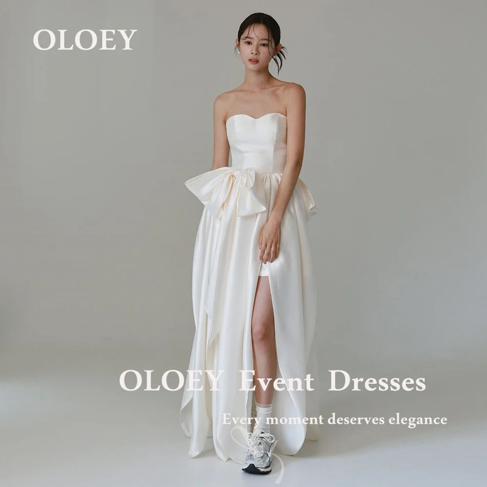 

OLOEY Simple Sweetheart Neck Wedding Dresses Korea Photo Shoot Pleats Bows Bridal Gowns Floor Length Corset Back Customized