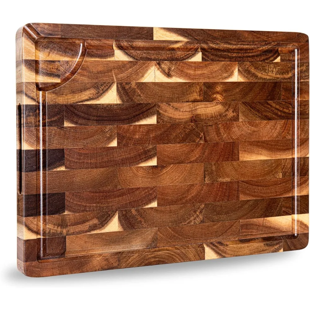 

End Grain Butcher Block 15"x11", Premium Acacia Wood Cutting Board with Juice Groove, Medium Chopping Board for Kitchen, 1.2" T