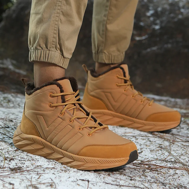 

Large Size 47 Leather Hiking Boots Mens Winter Outdoor Warm Fur Non Slip 2025 Fashion Hike Ankle Boot Black Hunting Boots Rubber