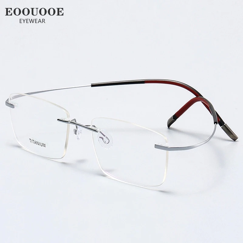 Rimless Glasses Pure Titanium Men Optics Glasses Prescription Recipe Lenses Progressive Myopia Eyewear Reading Eyeglasses Rubber