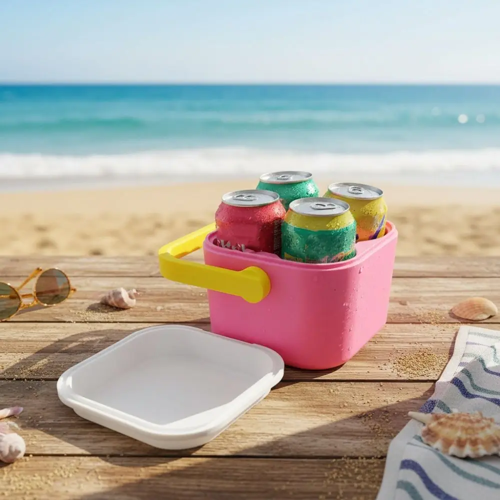 

Creative 4-Can Fishing Drink Cooler Box Square with Folding Handle Travel Insulated Cooler Case Plastic Drink Freezer Outdoor