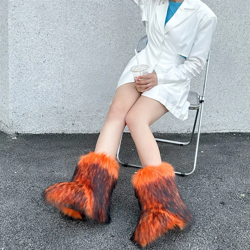 

Зимняя обувь, женские зимние пушистые ботинки из искусственного лисьего меха, женские плюшевые теплые зимние ботинки, роскошная обувь, модные ботинки с меховым мехом для девочек