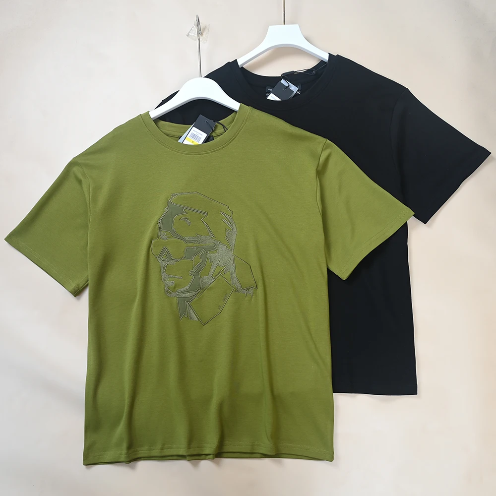 

Loose Fit Cotton Short Sleeve T-Shirt Men's Summer New Style Embroidered Head Portrait Casual Versatile round Neck T-Shirt