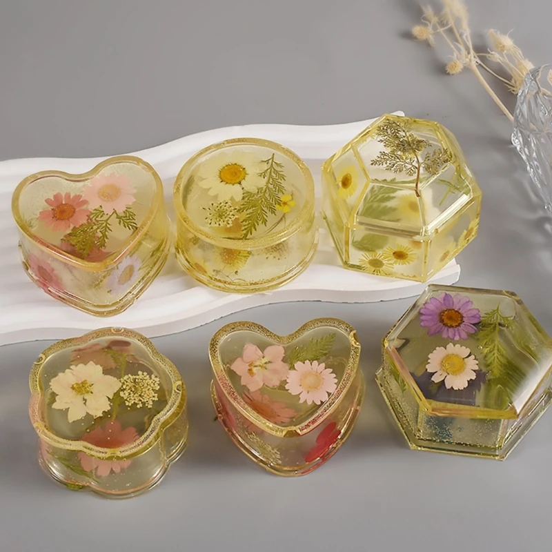 DIY Crystal Epoxy Resin Jar Mold Storage Box Lid Silicone Mould for DIY Jewelry Making Candy Box Container Casting Tool