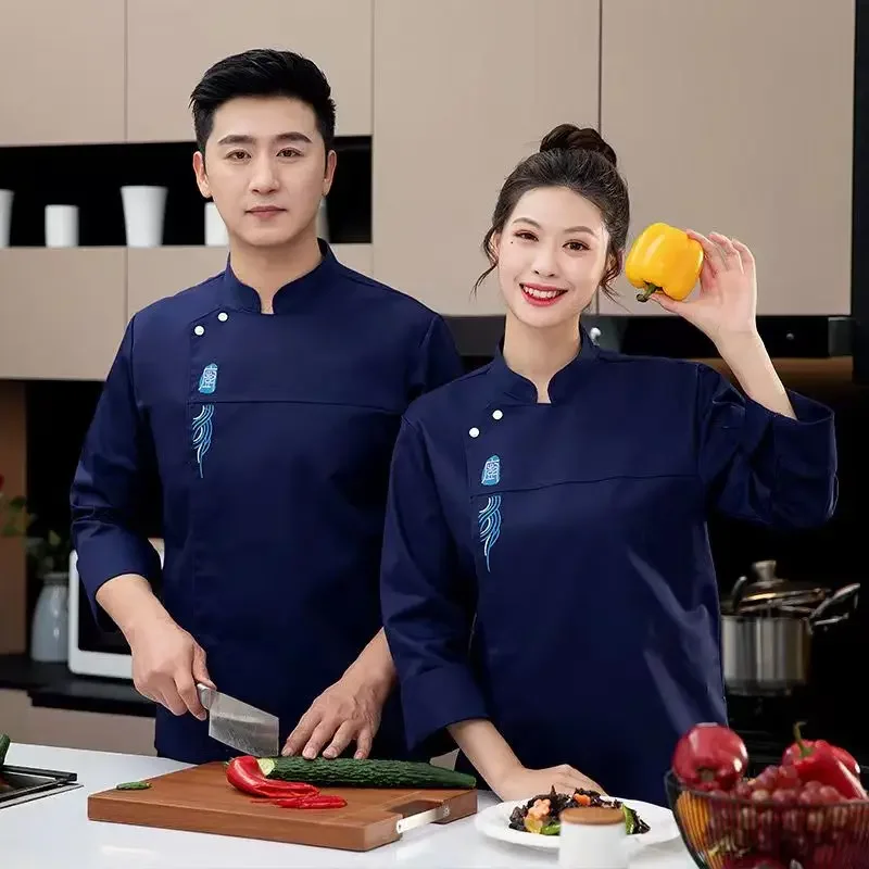 رمادي طويل الأكمام الشيف موحدة كوك معطف الشيف سترة الشيف تي شيرت بيكر العمل موحدة النادل مطعم فندق ملابس النساء الشعار