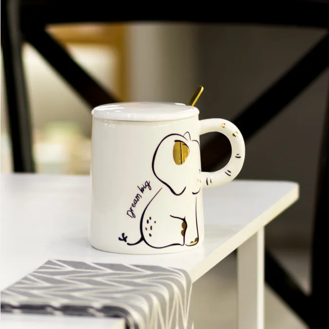 420ml elefante giraffa tazza d\'acqua in ceramica coppia Home Office tazza da tè al latte con coperchio cucchiaio scatola dei colori regalo