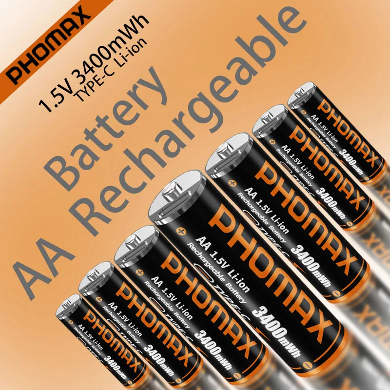 

PHOMAX Fast Charge 1.5v Constant Voltage Output Type-C Rechargeable Battery Cylinder Lithium-ion Li-ion Battery for Calculators