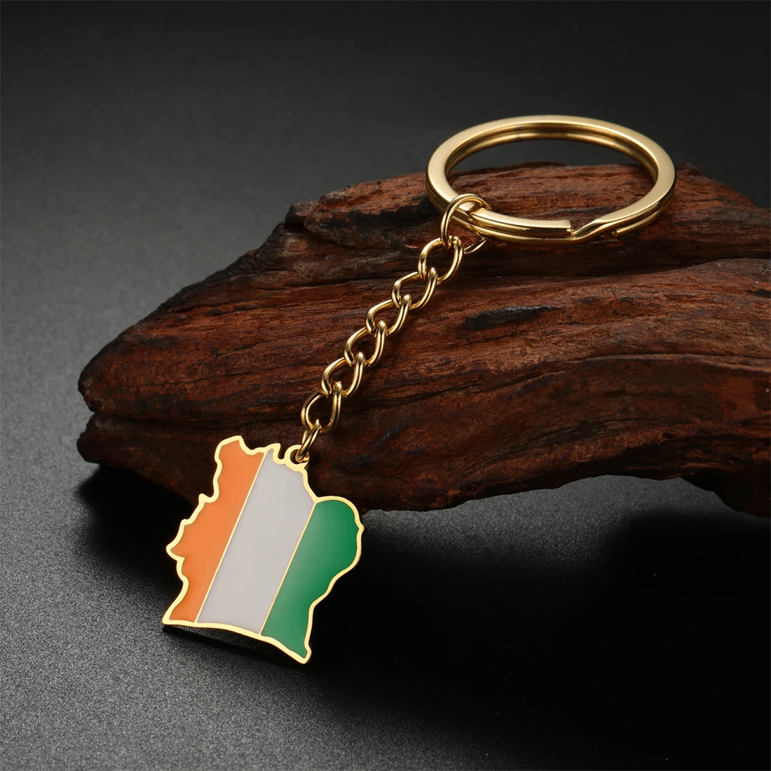 EUEAVAN Ivory Coast Map Flag Pendant Keychain Stainless Steel Gold Silver Color Car Backpack Keyring Jewelry Gift Wholesale