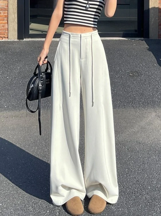 

Spring Summer New Sle Women's High Waist Slim Fit Casual Pants Bread Rice Noodle Wide Leg Floor Length Trousers