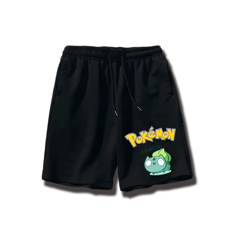 กางเกงขาสั้นผ้าฝ้ายแท้สไตล์อนิเมะญี่ปุ่นโปเกมอน กางเกงคาปรีไซส์ใหญ่ลายโปเกมอนน่ารักและฉลาด ทันสมัย