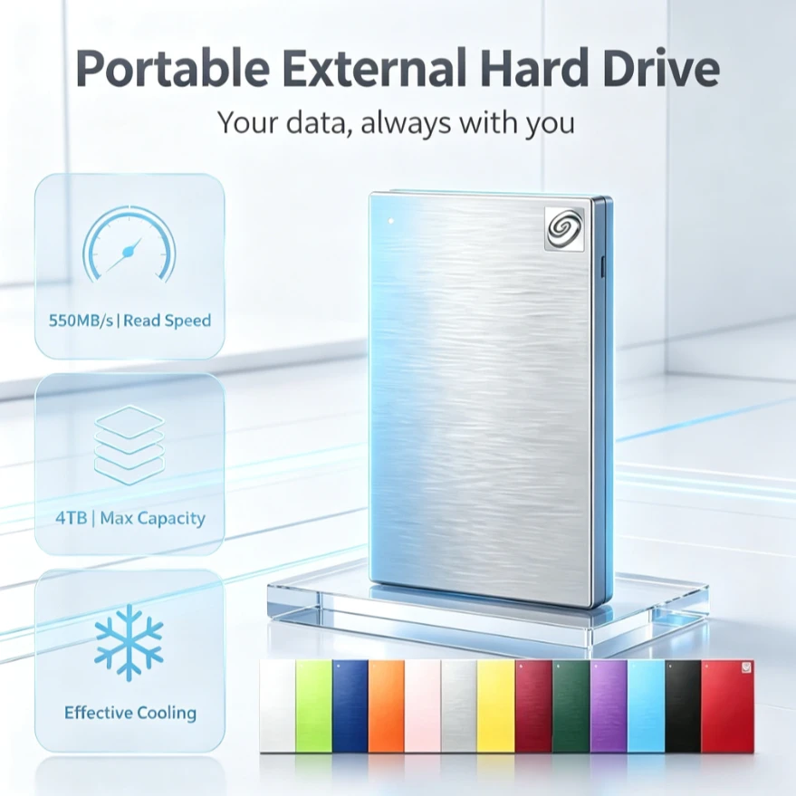 Portable External Hard Drive Gray Red Purple High Speed Expansion Storage Disk Compatible with Mac Windows Laptop PC Data Backup
