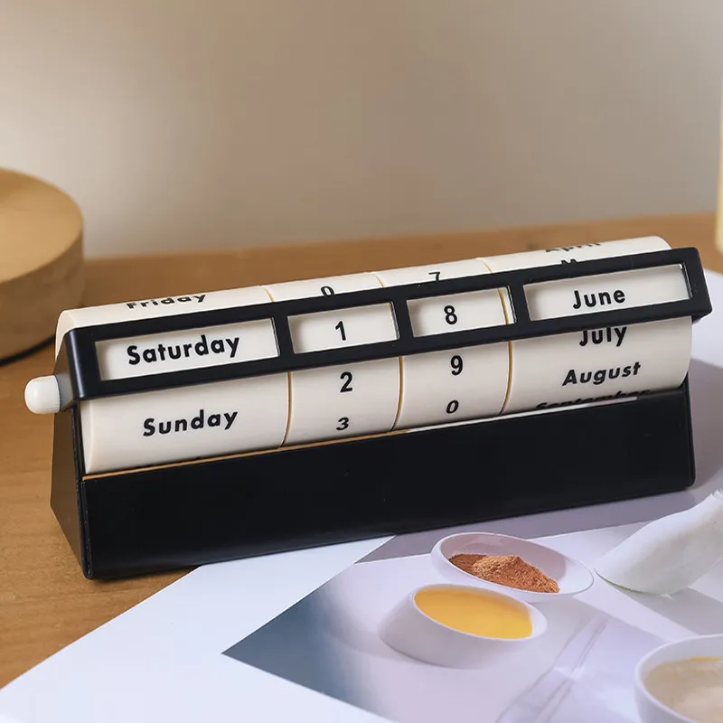 Metal Rotating Perpetual Calendar, Desk Calendar, Office Decor