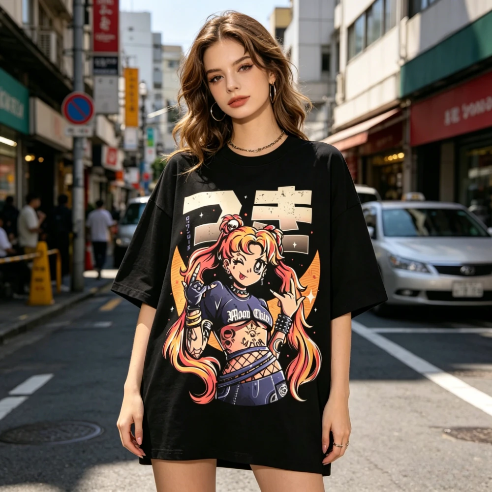 

2026 New Sailor Moon Pure Cotton T-Shirt Punk Anime Graphic Tee for Women Casual Summer Streetwear Perfect Gift for Anime Lovers