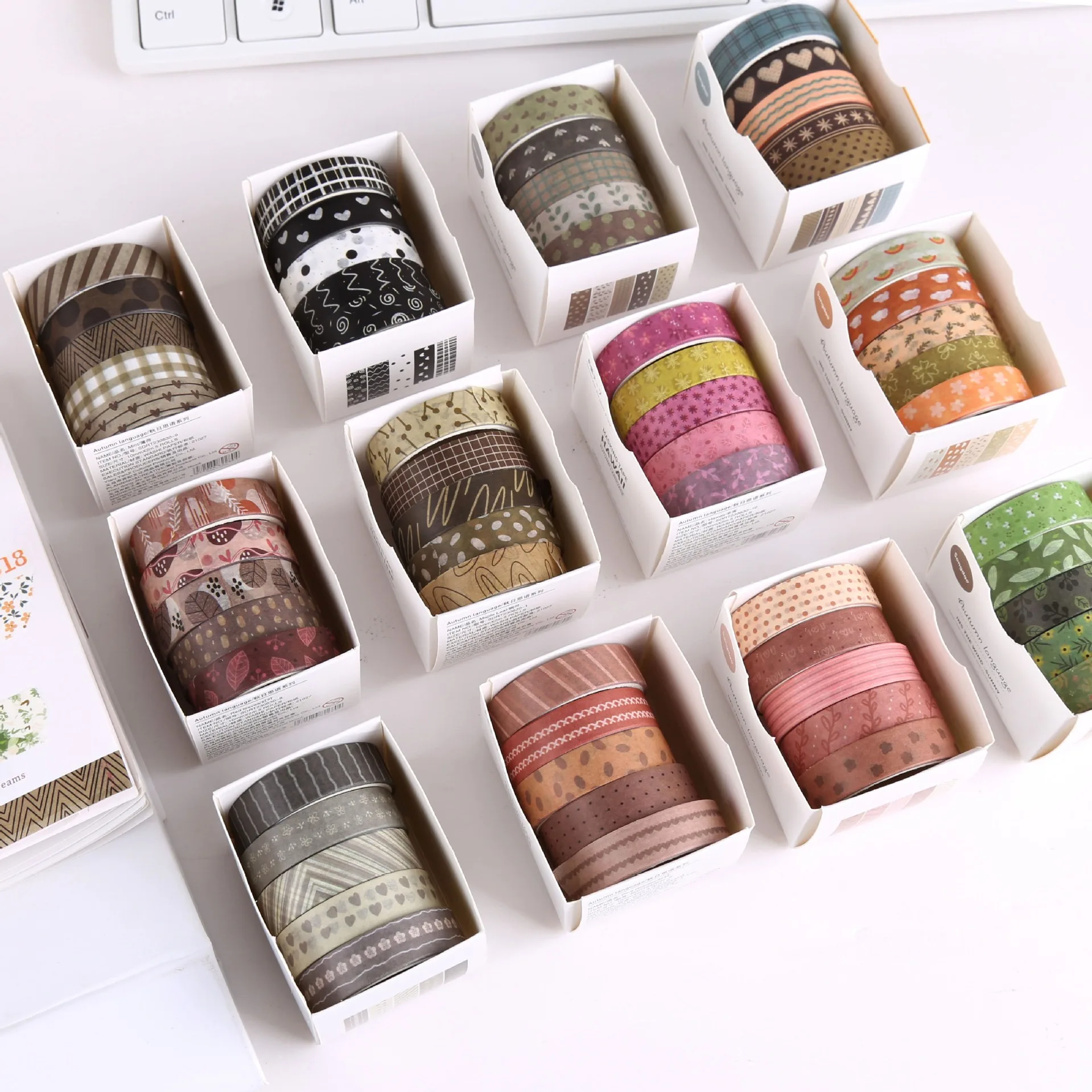 Juego de 5 rollos de cintas Washi de bosque, flores coloridas, plantas de acuarela, cinta adhesiva para álbum de recortes, manualidades para diarios DIY