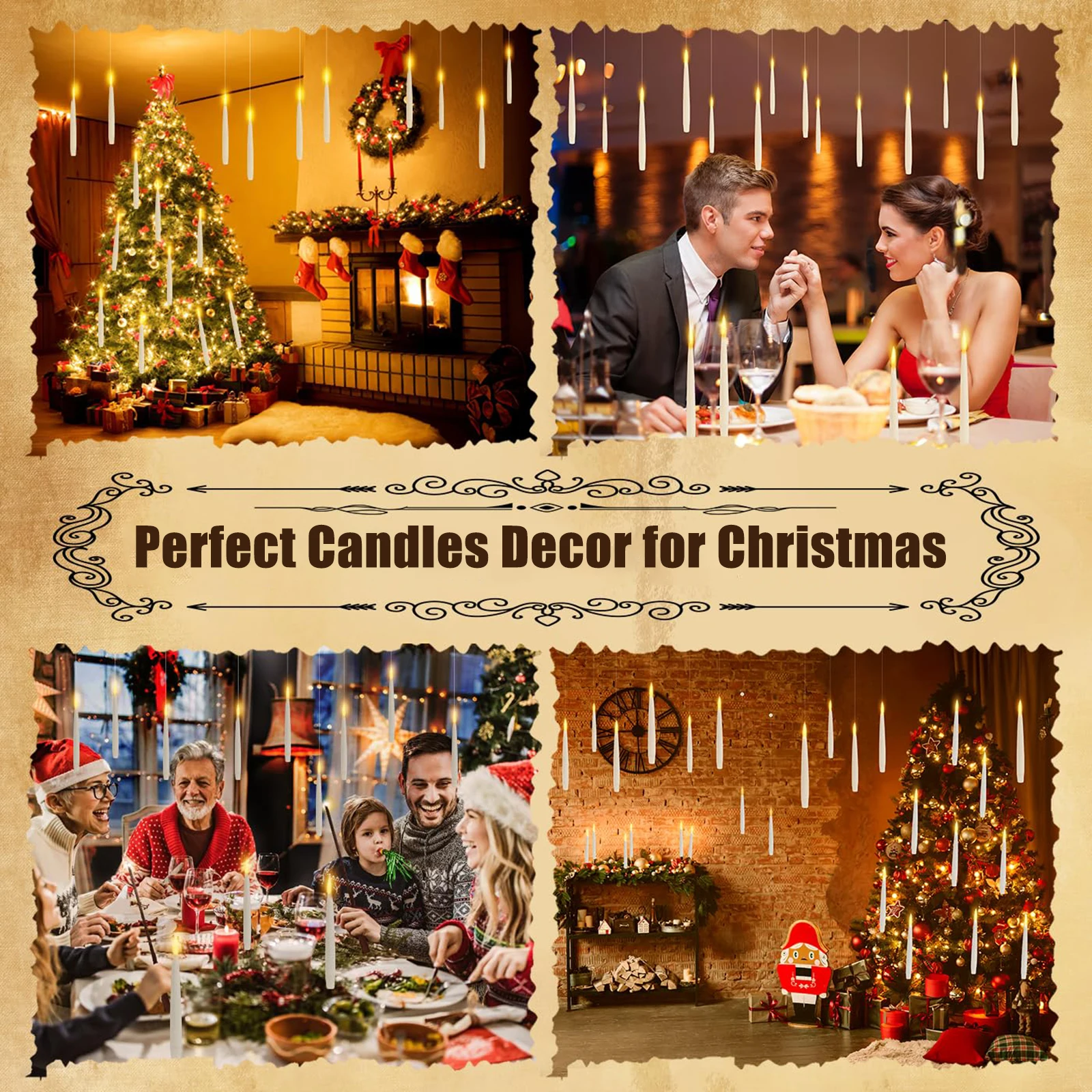 12/24/48/96/120Pcs Christmas Floating Candles with Magic Wand Flickering Electric Candles LED Flameless Candle Taper Candles