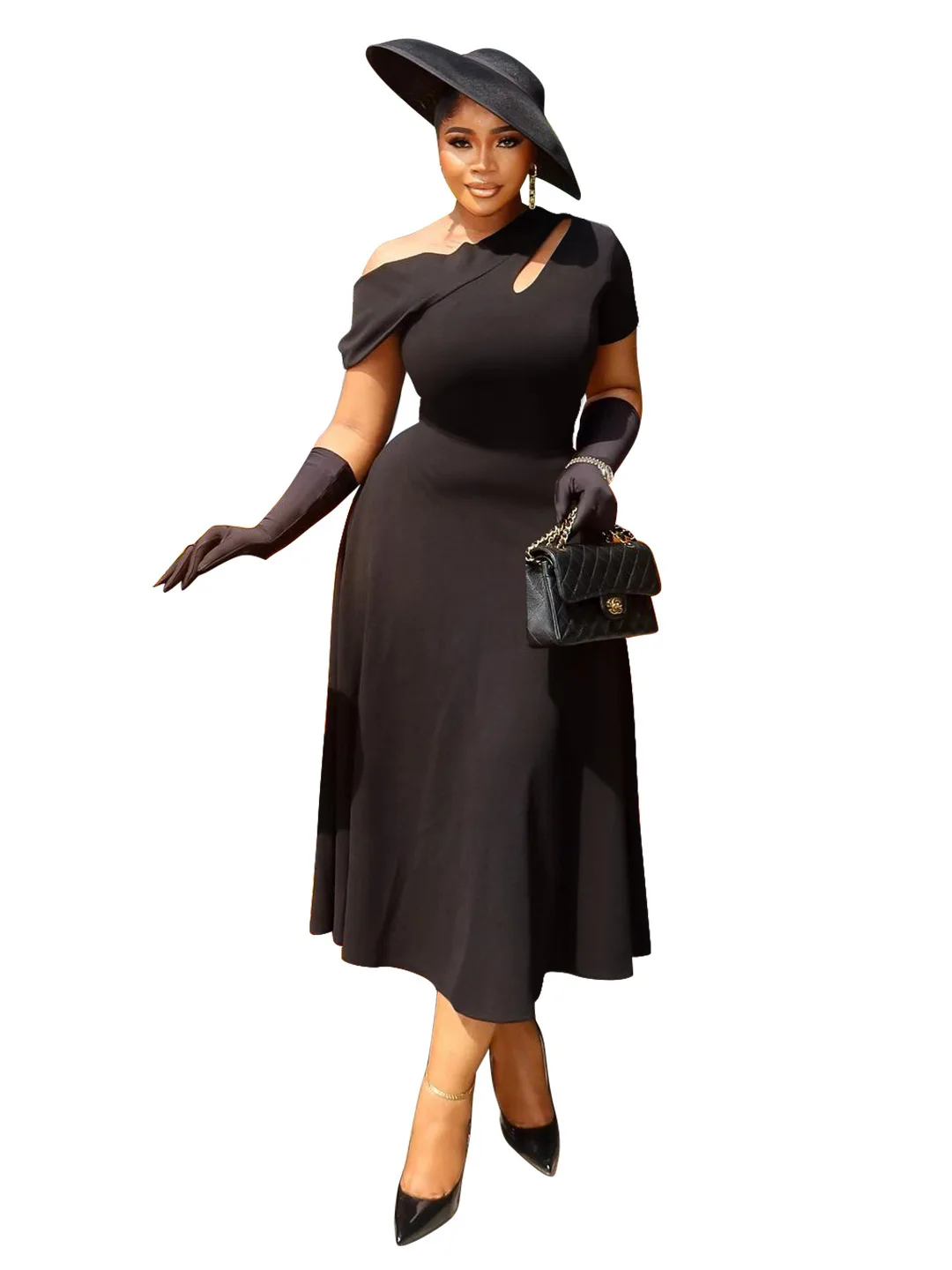 8117 Abito estivo da donna con collo asimmetrico scava fuori tinta unita in vita 2025 Party Summer Elegantes Casual Y2k