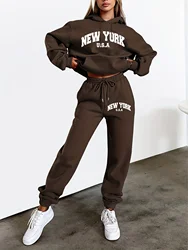 women Hoodies+sweatpant set Hip Hop Street Casual Printed Hoodie Oversize Loose New Sweatshirts Autumn Warm Fleece Clothing
