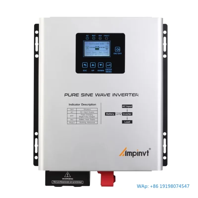 

1200W 12V 24V to 220V Pure Sine Wave Hybrid Solar Inverter for Home