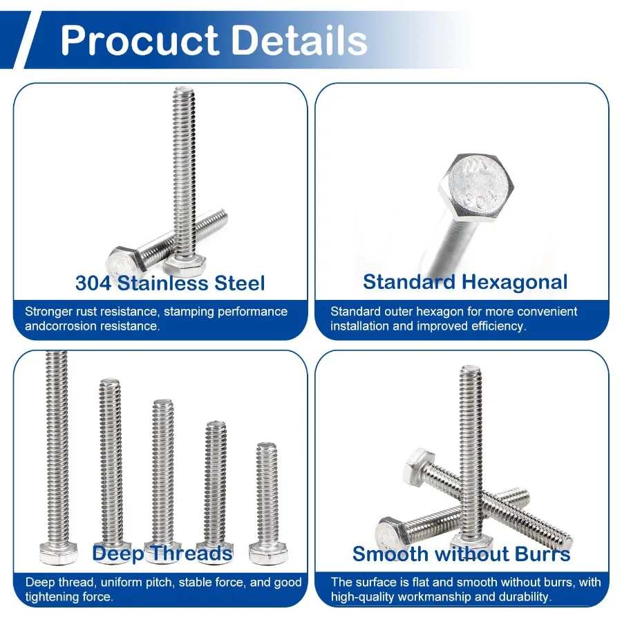 20 Pz 1 4 "20 Bulloni Esagonali 1 4" 20 x 21 2 "A270 304 Acciaio Inossidabile Completamente Filettato Viti Esagonali A U Bulloni per Il Montaggio della Sedia Rail pompa
