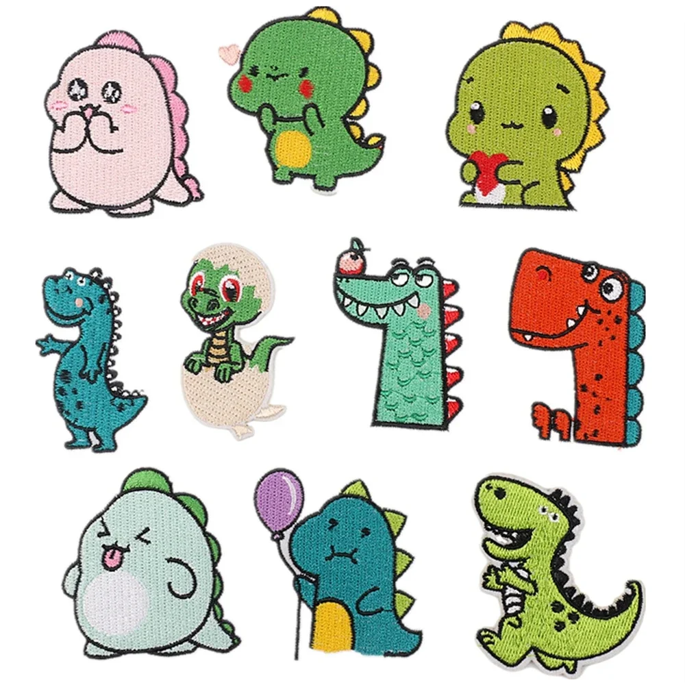 Embroidered Patch Iron On Patches for Clothing Pocket Dinosaur Clothes Stickers Fabric Sewing Thermal Adhesive Applique Fusible