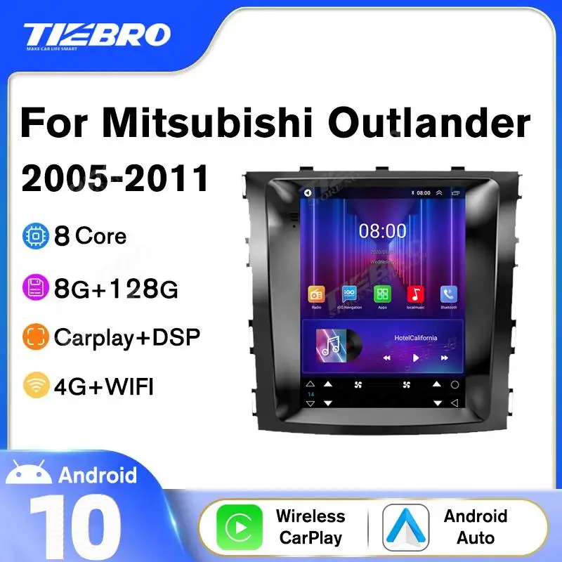 TIEBRO 2Din Car Radio Player For Mitsubishi Outlander Xl 2 2005-2011 Tesla Style For Citroen C-Crosser 2007-2013 Car Audio DSP