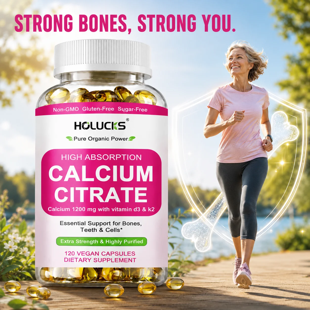 Calcium Citrate Capsules, Vitamin D3 & K2,Support Women’s Bone Teeth Health, Help Soothe Night Leg Cramps,Relieve Muscle Tension
