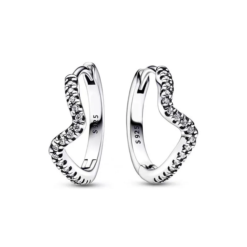 2024 New 925 Silver Earring Sparkling Huggie Hoop Earrings Row Eternity Hoop Earrings Europe Earring Fine Women Jewelry