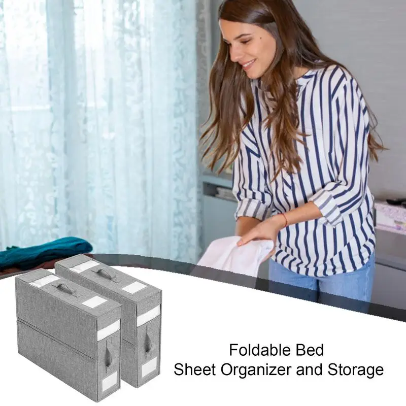 

Bed Sheet Set Storage Box Fabric Visible Window Zipper Foldable Breathable Bed Sheet Box Closet Bedding Storage Closet Organizr