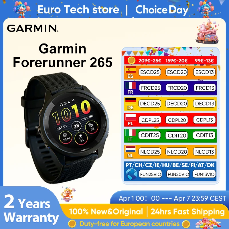 Garmin Forerunner 265 sport Smartwatch en cours d'exécution GPS 1.3 pouces AMOLED écran tactile