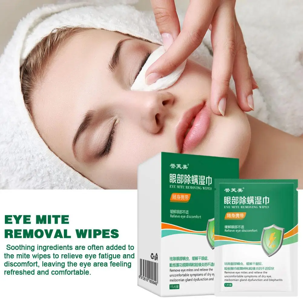 15Pcs/Box Eyelid Cleansing Wipes Eye Mite Removing Wipes Tea Tree Oil Moisturizing For Dry Eyes Cleansing Wipes Itchy Eyes