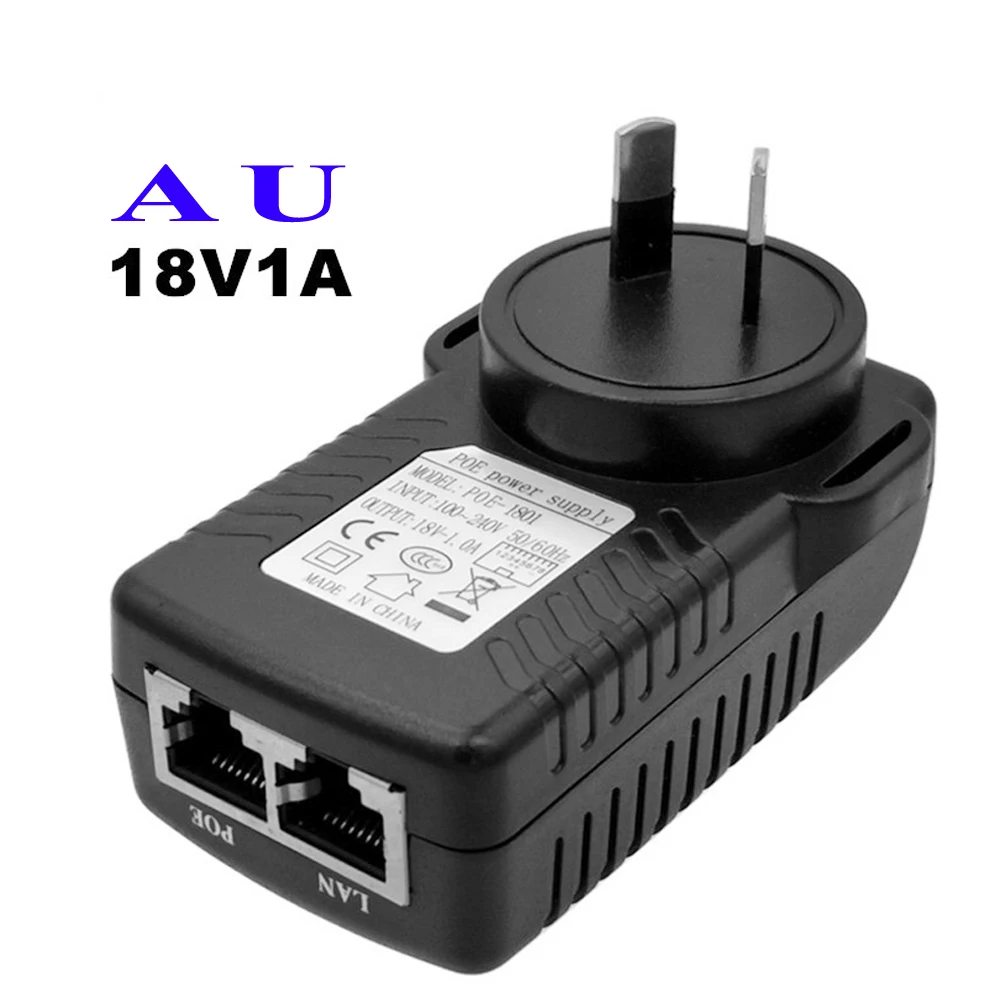 POE Injector Ethernet CCTV Power Adapter, Switching Power Supply for IP Camera, Switch Power Adapter, EU, AU, US, UK, 18V 1A